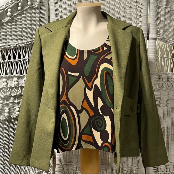 Vtg PERCEPTIONS Womens 6P Two-Piece Green Blazer Jacket MOD Abstract Tank Top - Picture 2 of 16